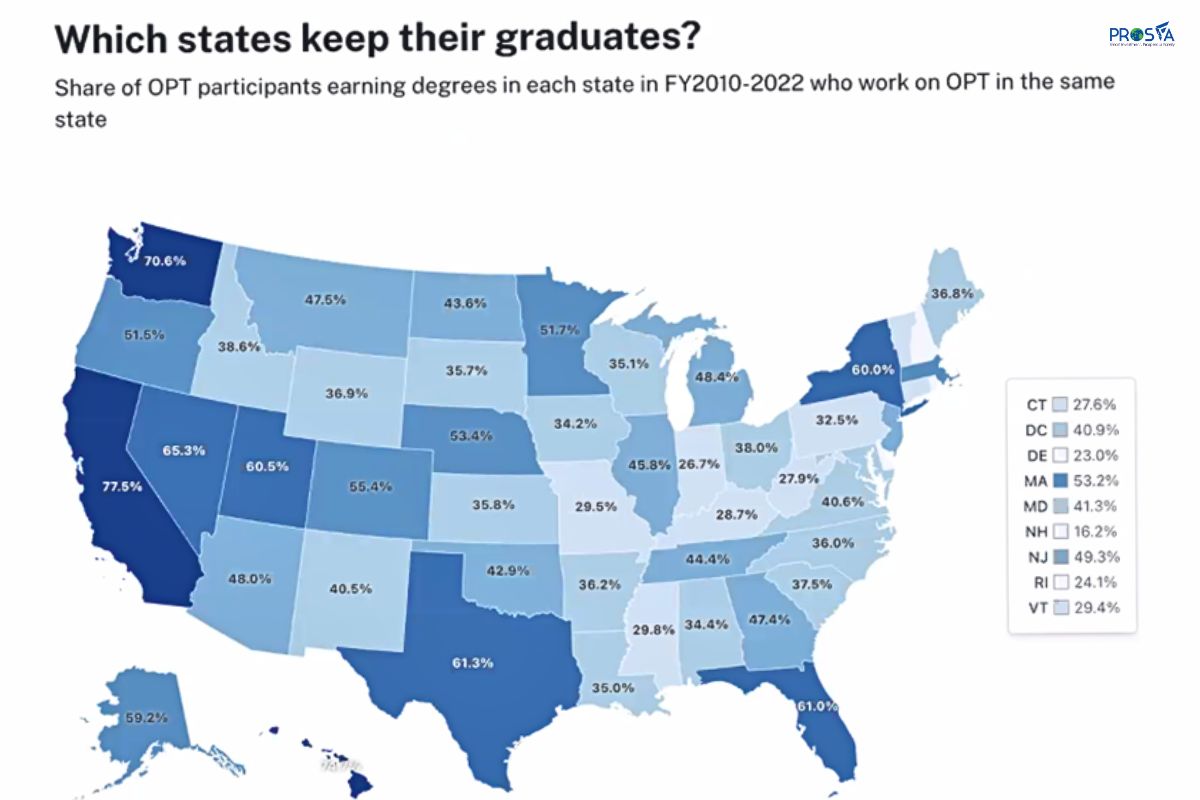 Học bổng du học Mỹ Bản đồ OPT theo từng tiểu bang Mỹ Học bổng du học Mỹ