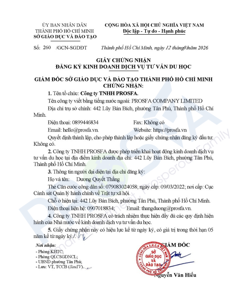 tư vấn du học prosfa uy tín tại thành phố hồ chí minh